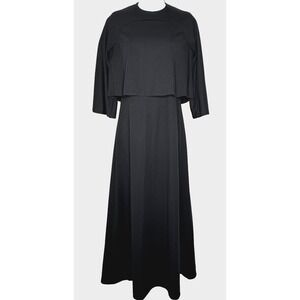 VTG 70s Dress CM Courtney Womens Sz 7/8 Black Formal Maxi Cape Crepe WhimsiGoth